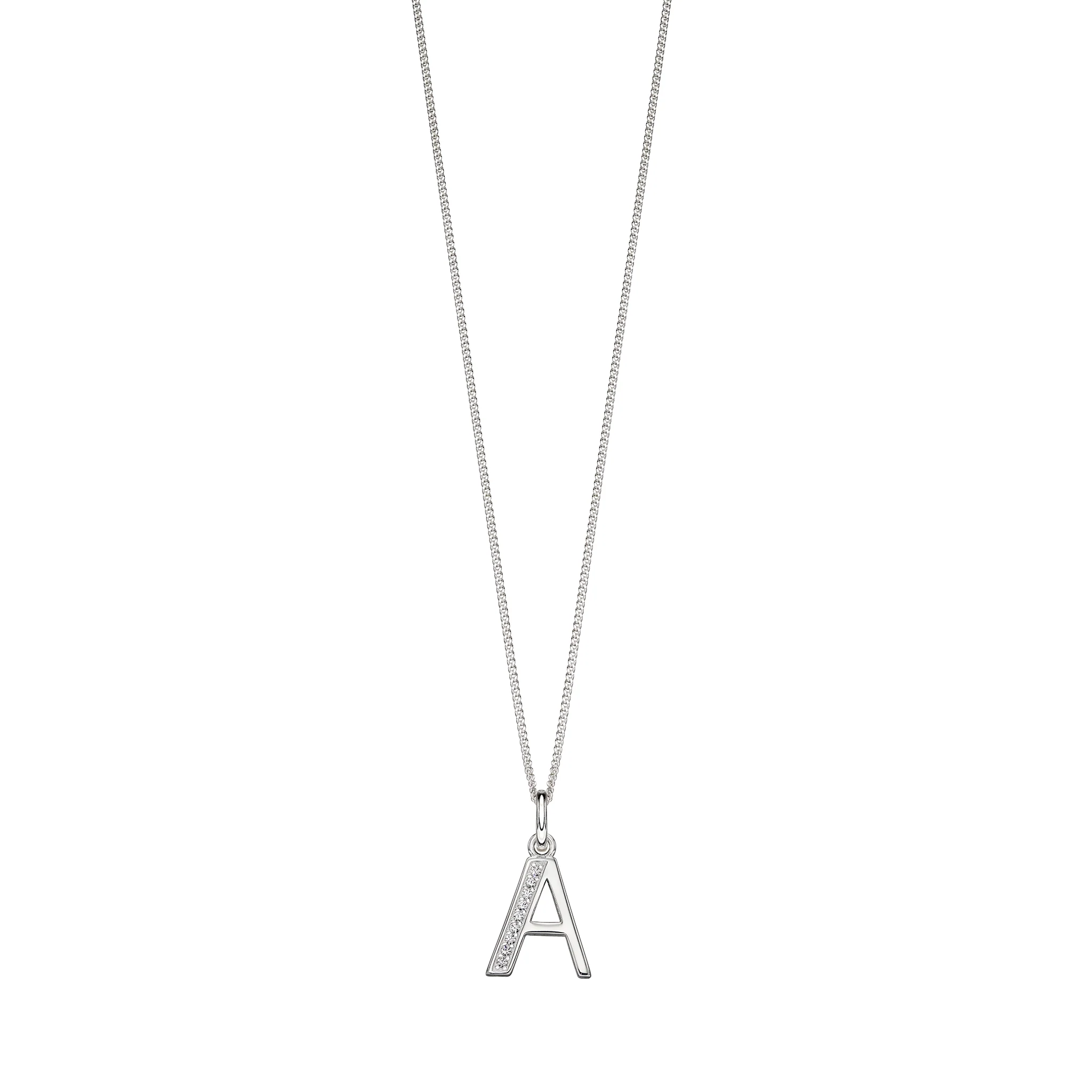 Silver Cubic zirconia initial Pendant and chain with gift box