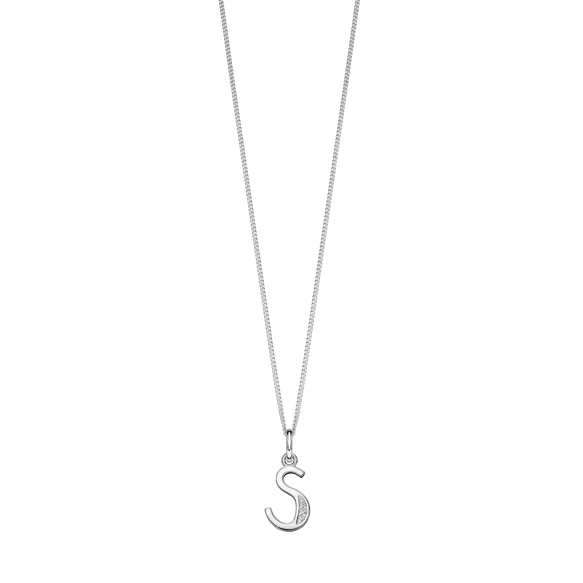 Silver Cubic zirconia initial Pendant and chain with gift box - Image 19