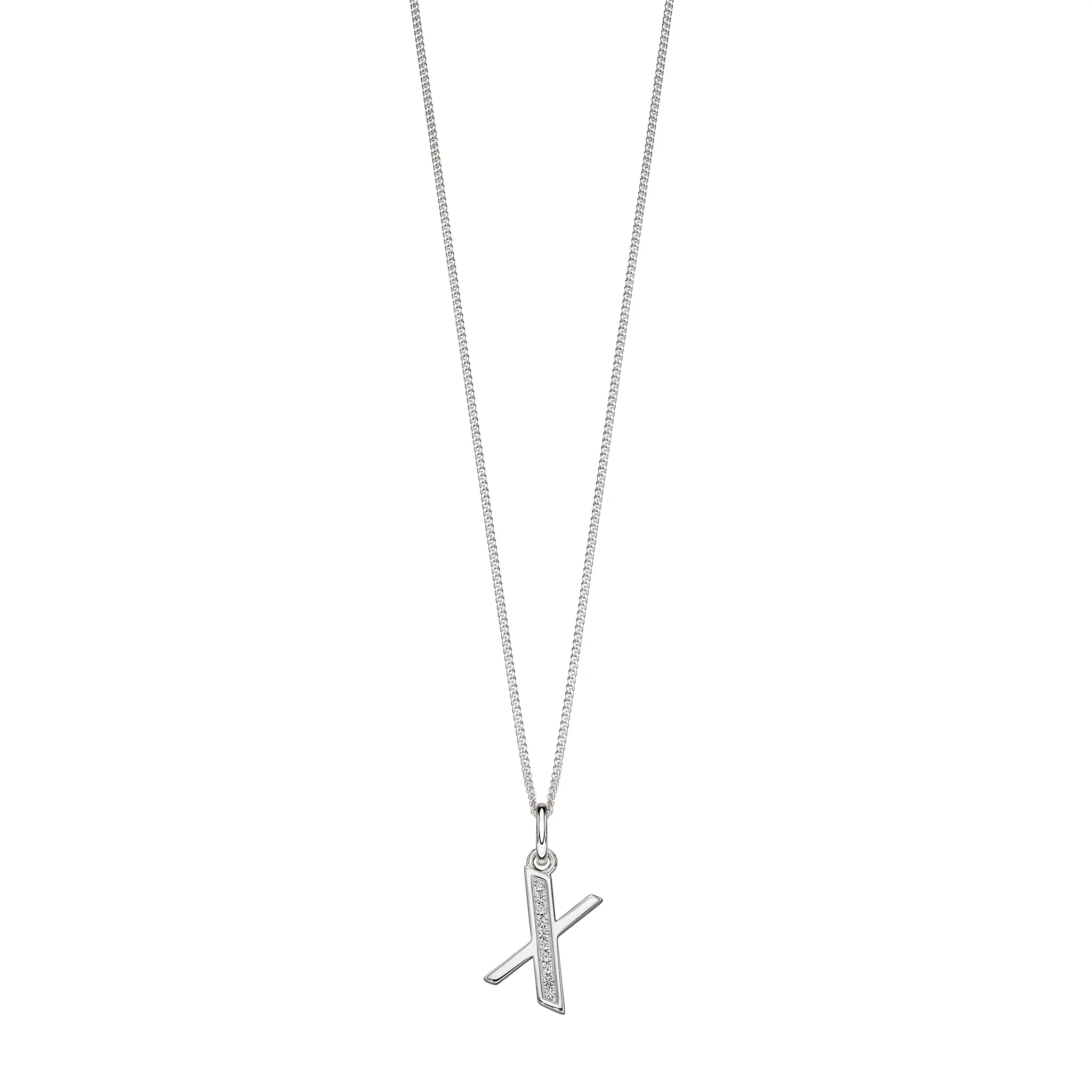 Silver Cubic zirconia initial Pendant and chain with gift box - Image 24