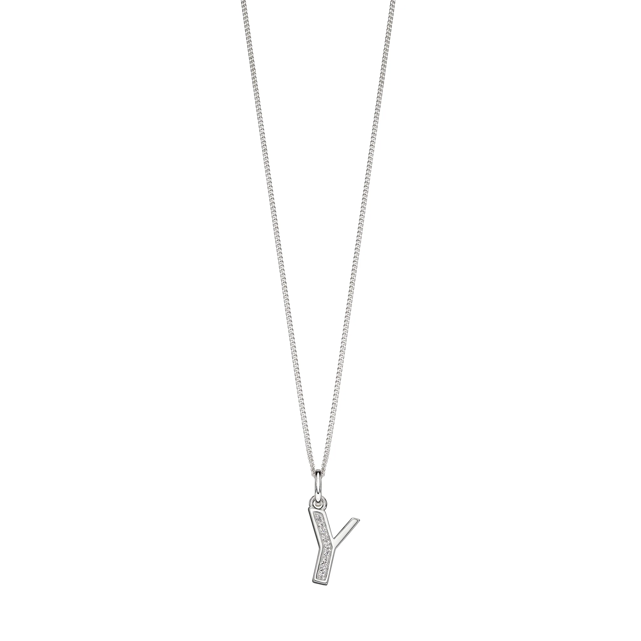 Silver Cubic zirconia initial Pendant and chain with gift box - Image 25