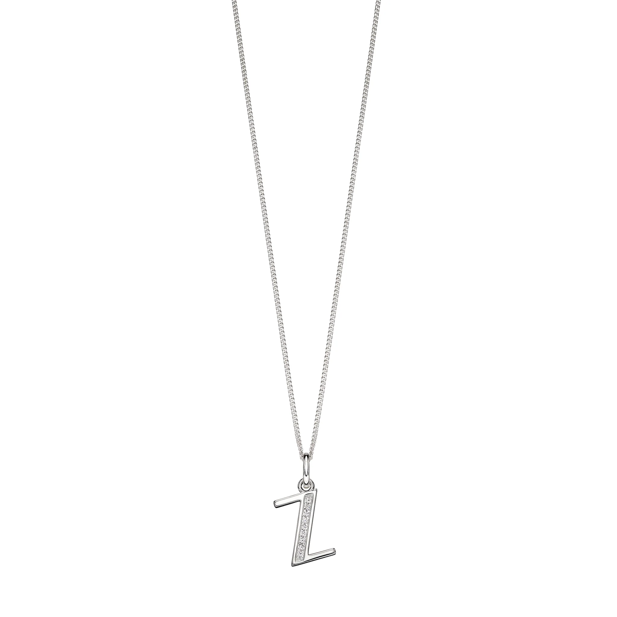 Silver Cubic zirconia initial Pendant and chain with gift box - Image 26