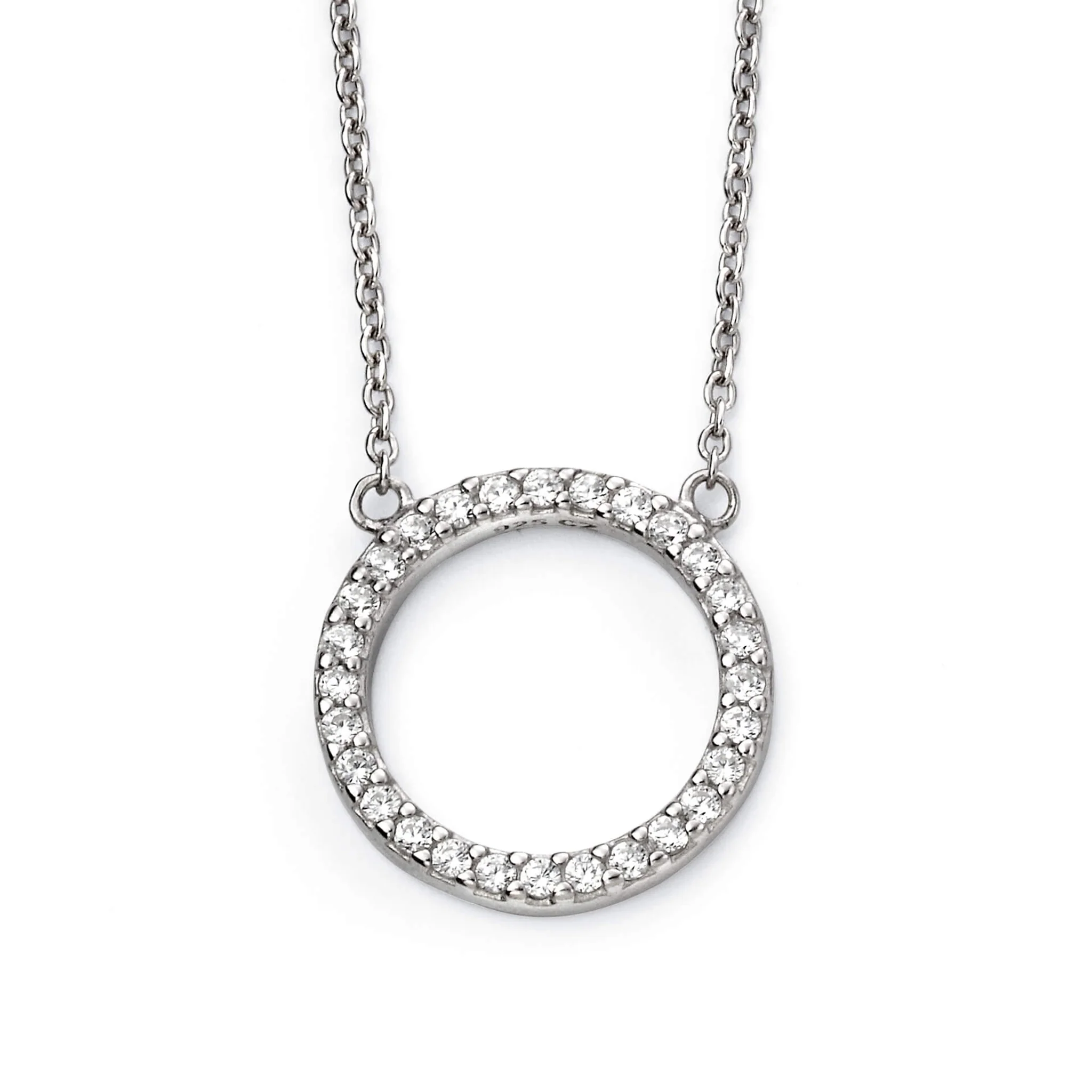 Silver pave open circle necklace with Cubic Zirconia with  gift box